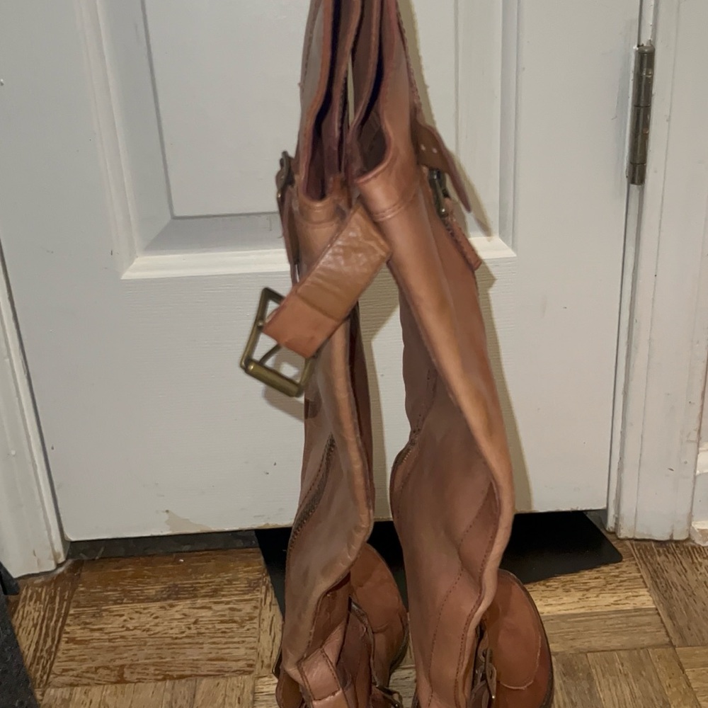 Brown Knee-High Boots with Buckle and Zipper - Picture 3 of 8